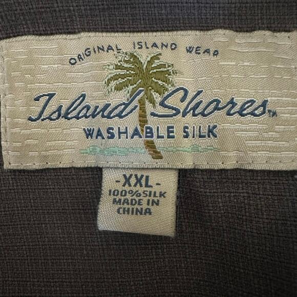 Island Shores Washable Silk Men XXL Cuban Shirt Grey Black Ivory Short sleeve - Picture 8 of 14